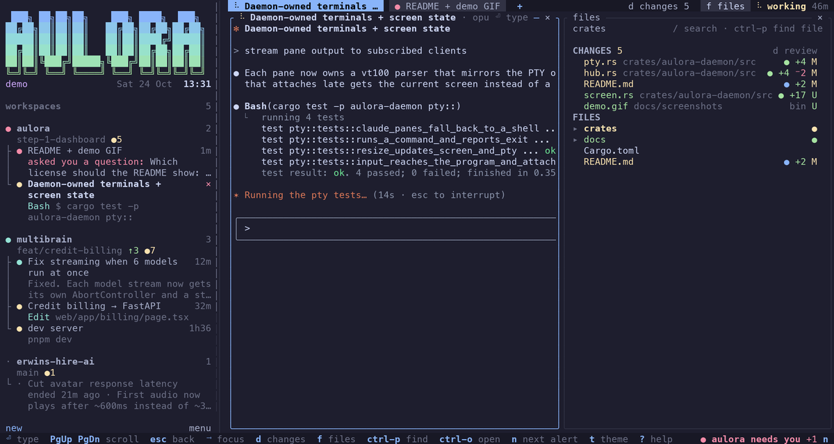 Aulora: Real terminals, owned by a daemon
